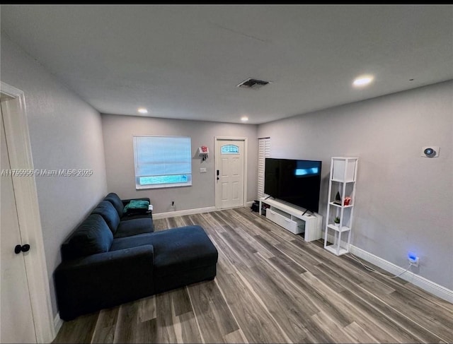 4161 SW 56th Ave, Davie, FL 33314 - living room with wood finished floors, baseboards, and recessed lighting