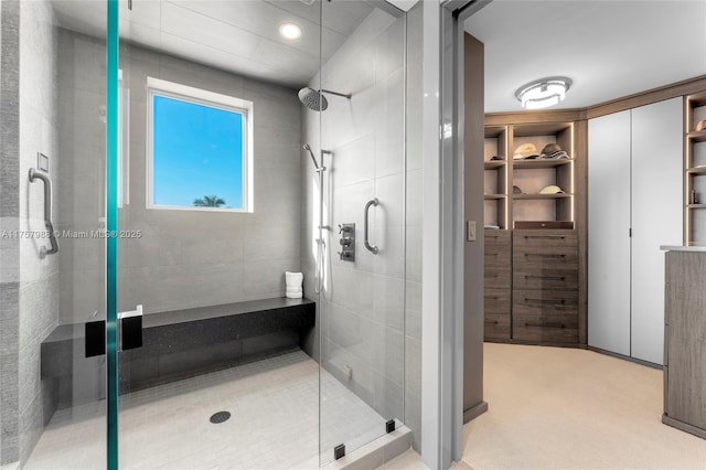 bathroom with a stall shower