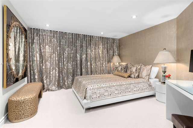 carpeted bedroom featuring recessed lighting