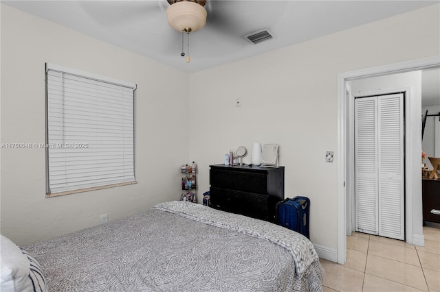 6830 SW 5th Ter, Miami, FL 33144 - bedroom featuring light tile patterned floors, a ceiling fan, and visible vents