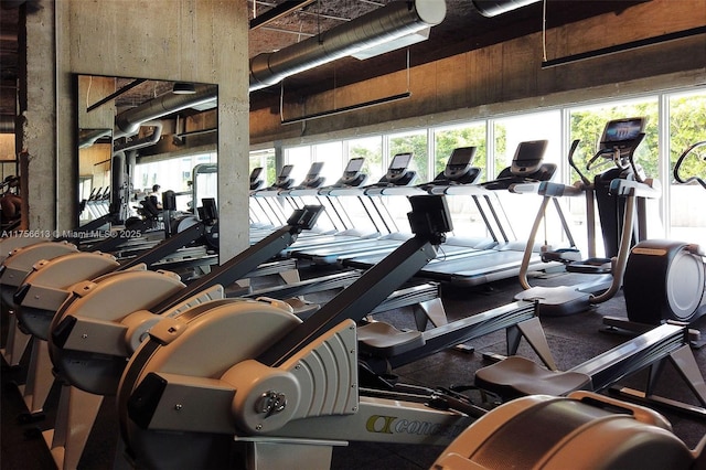 gym featuring plenty of natural light and a towering ceiling