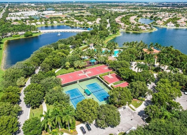 aerial view with a water view