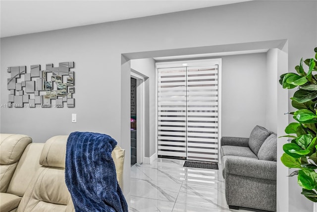 bedroom with marble finish floor