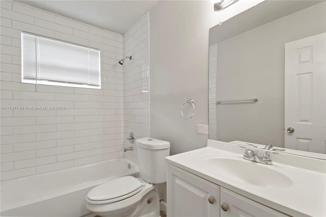 full bath featuring toilet, shower / tub combination, and vanity