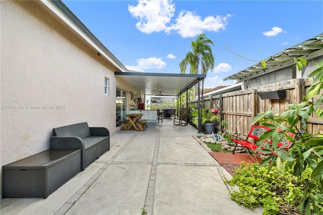 view of patio / terrace with a fenced backyard and outdoor lounge area