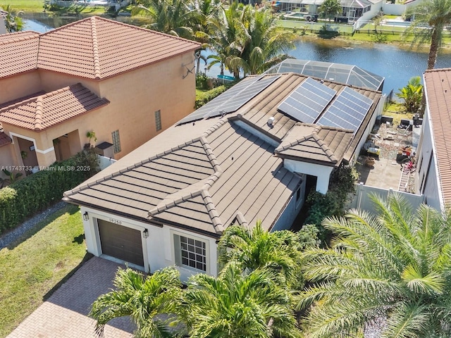 aerial view featuring a water view