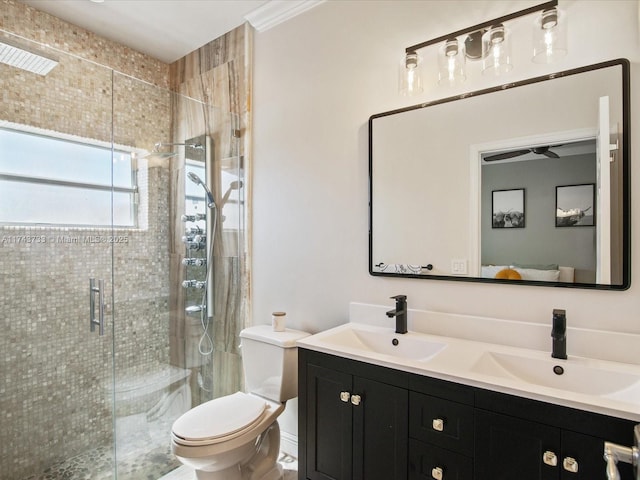 ensuite bathroom with toilet, a shower stall, and a sink