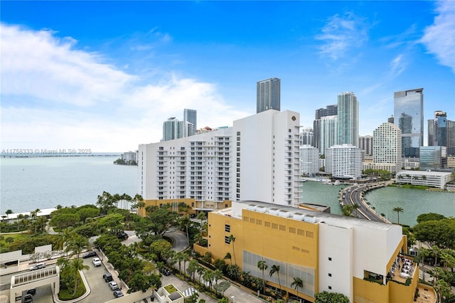 bird's eye view with a view of city and a water view