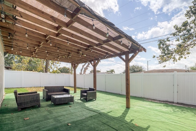 view of patio / terrace featuring a fenced backyard and an outdoor hangout area