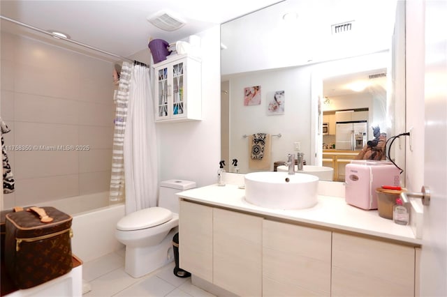 full bath featuring toilet, vanity, tile patterned flooring, and visible vents