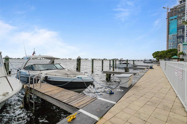 view of dock with a water view