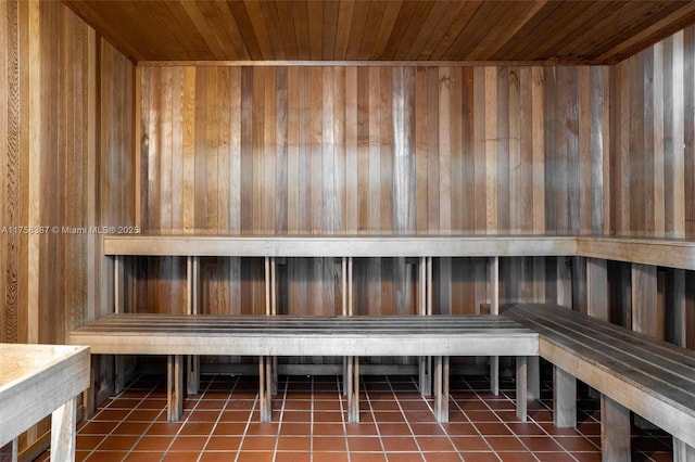 view of sauna featuring tile patterned flooring