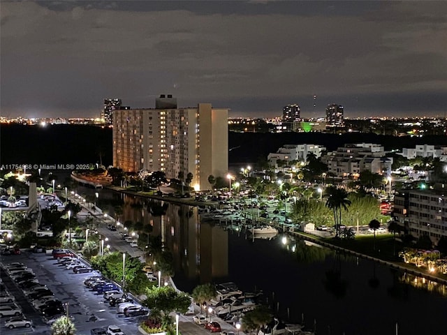 property's view of city featuring a water view