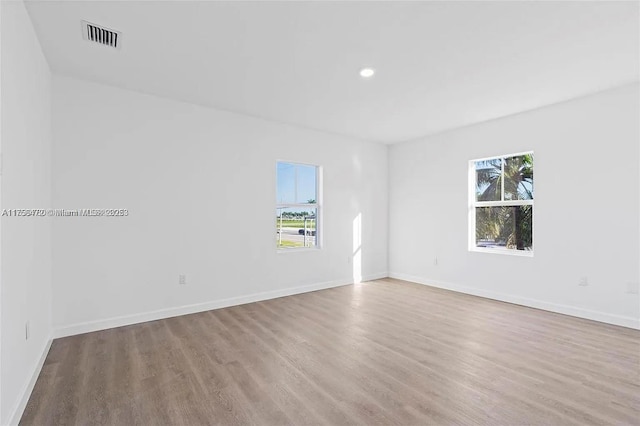 empty room with wood finished floors, a wealth of natural light, and baseboards