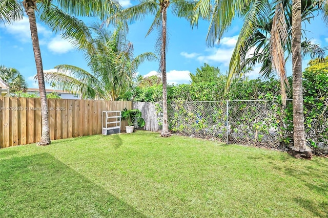 view of yard with a fenced backyard