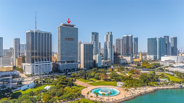 property's view of city featuring a water view