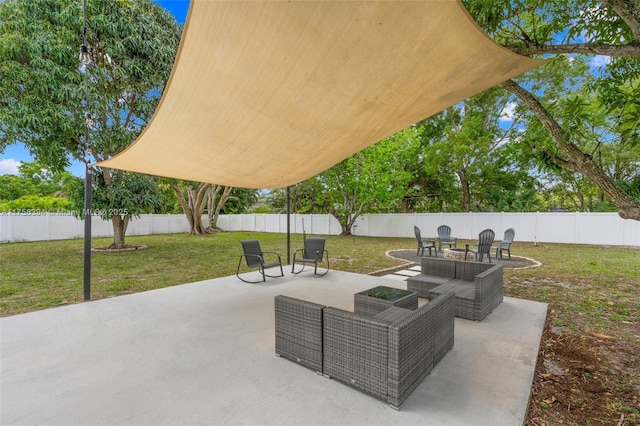 view of patio / terrace featuring a fenced backyard and outdoor lounge area