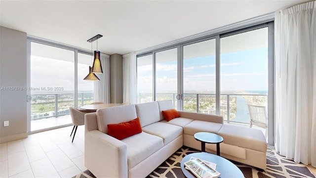 living room with expansive windows