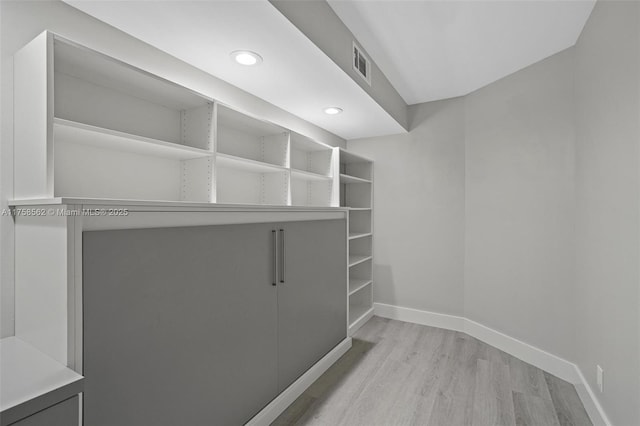 walk in closet featuring light wood-style floors and visible vents