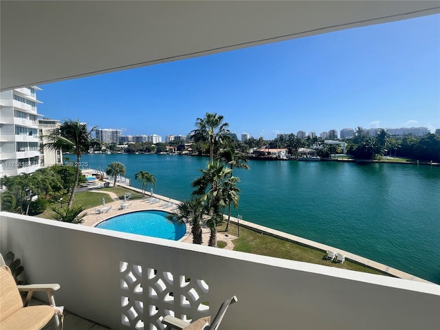 view of water feature with a view of city