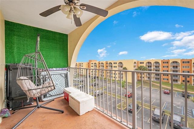 balcony with a ceiling fan