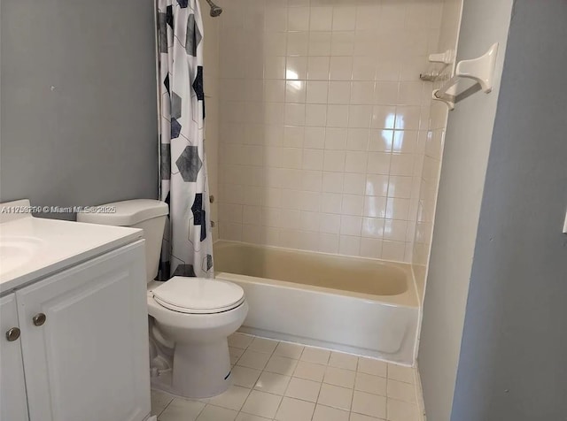 full bathroom with tile patterned flooring, vanity, toilet, and shower / bath combo