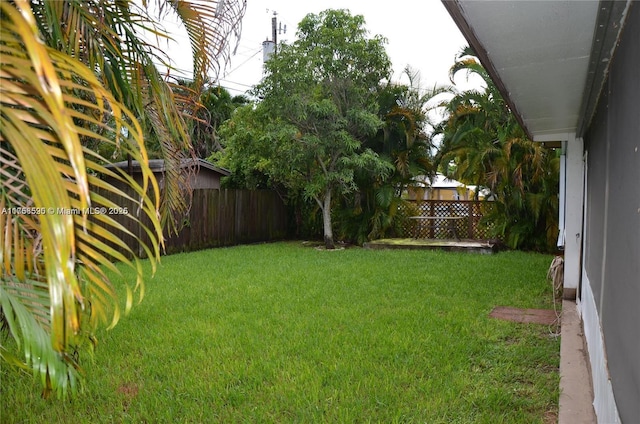 view of yard with a fenced backyard