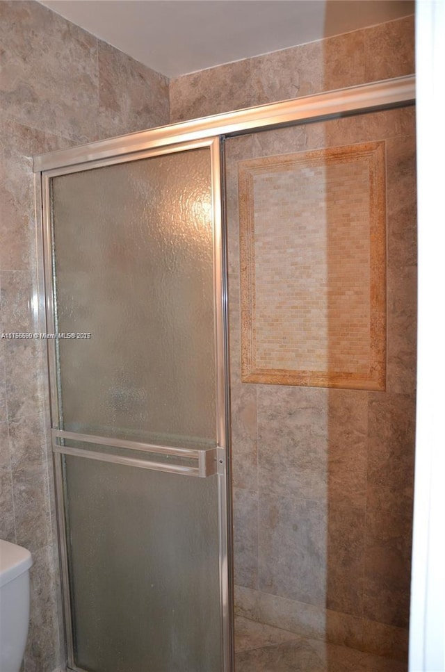 bathroom featuring a shower stall and toilet