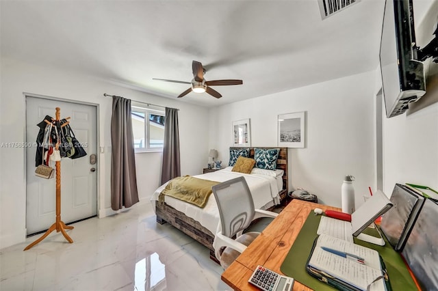814 NE 4th St, Hallandale Beach, FL 33009 - bedroom featuring visible vents, a ceiling fan, and marble finish floor