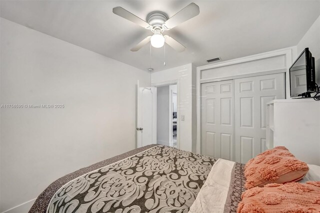 814 NE 4th St, Hallandale Beach, FL 33009 - bedroom featuring a closet, a ceiling fan, and visible vents