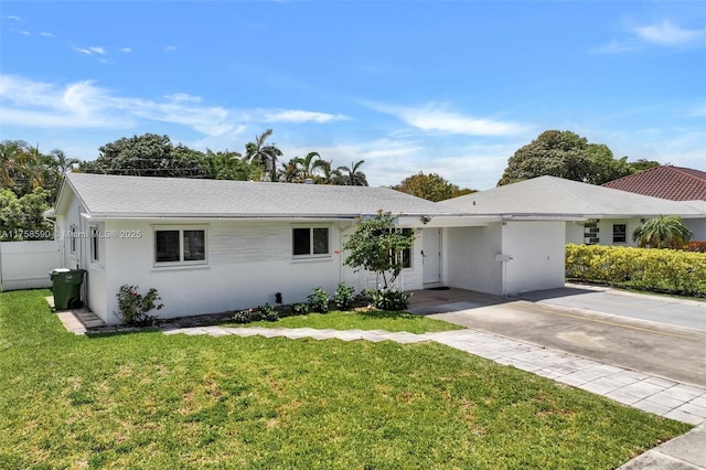 814 NE 4th St, Hallandale Beach, FL 33009 - ranch-style house with a front yard, driveway, stucco siding, and fence