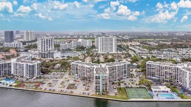 bird's eye view with a water view and a city view