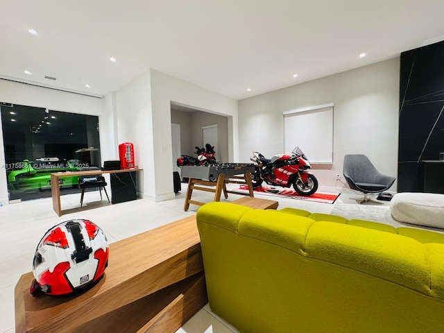 living room with recessed lighting