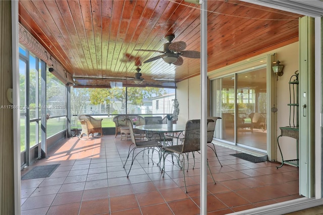 sunroom / solarium with wooden ceiling and a healthy amount of sunlight