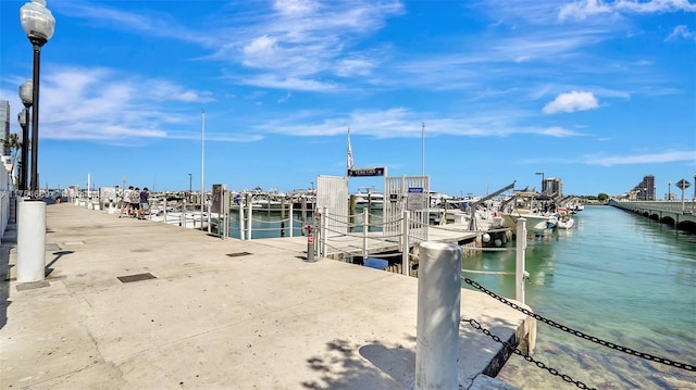 view of dock featuring a water view