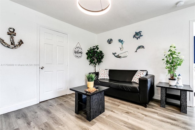 living room with light wood-style flooring and baseboards