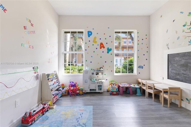 rec room with wood finished floors and a wealth of natural light