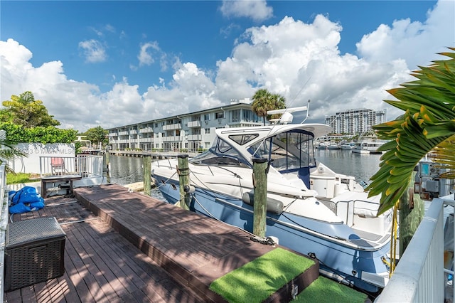 dock area with a water view