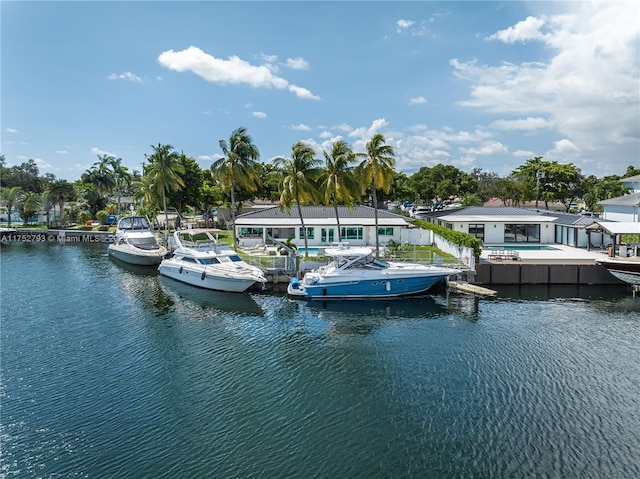 view of dock featuring a water view