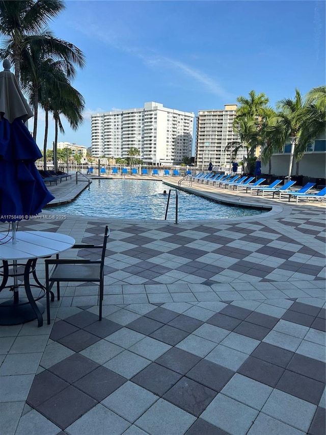 view of swimming pool with a patio area