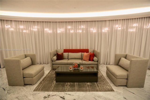 living room featuring marble finish floor