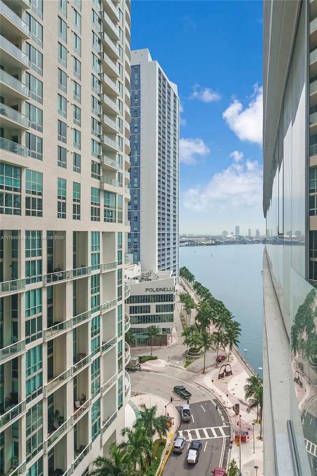 view of water feature with a view of city