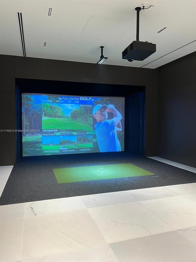 interior space with golf simulator