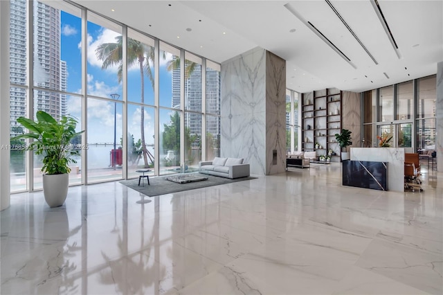 lobby with a view of city