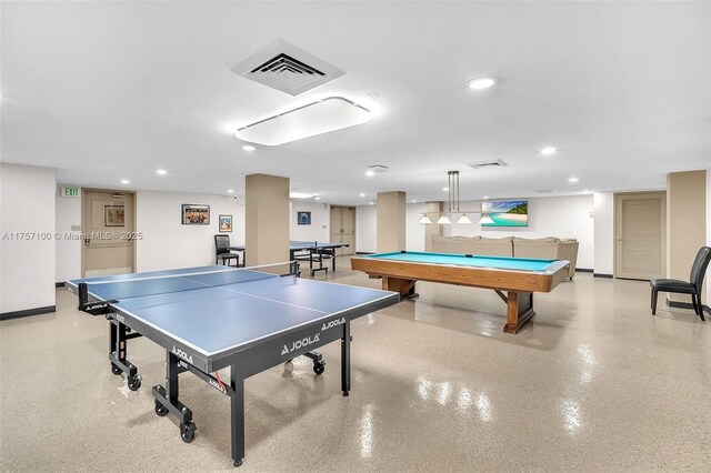 recreation room with visible vents and recessed lighting