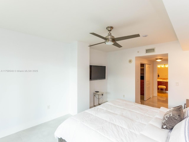 bedroom featuring visible vents and a ceiling fan