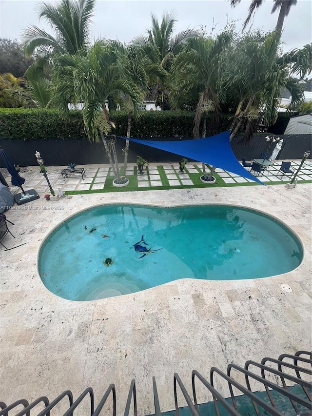 view of pool with a patio, fence, and a fenced in pool