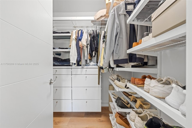 spacious closet with wood finished floors