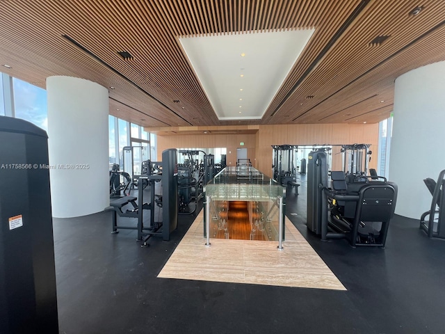 gym featuring a wall of windows