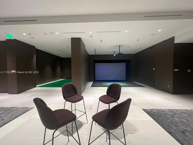 playroom featuring golf simulator and recessed lighting